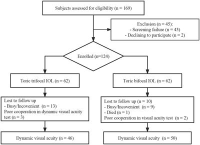 Comparison of dynamic visual acuity after implantation of toric bifocal or trifocal intraocular lens in age-related cataract patients: a randomized controlled trial